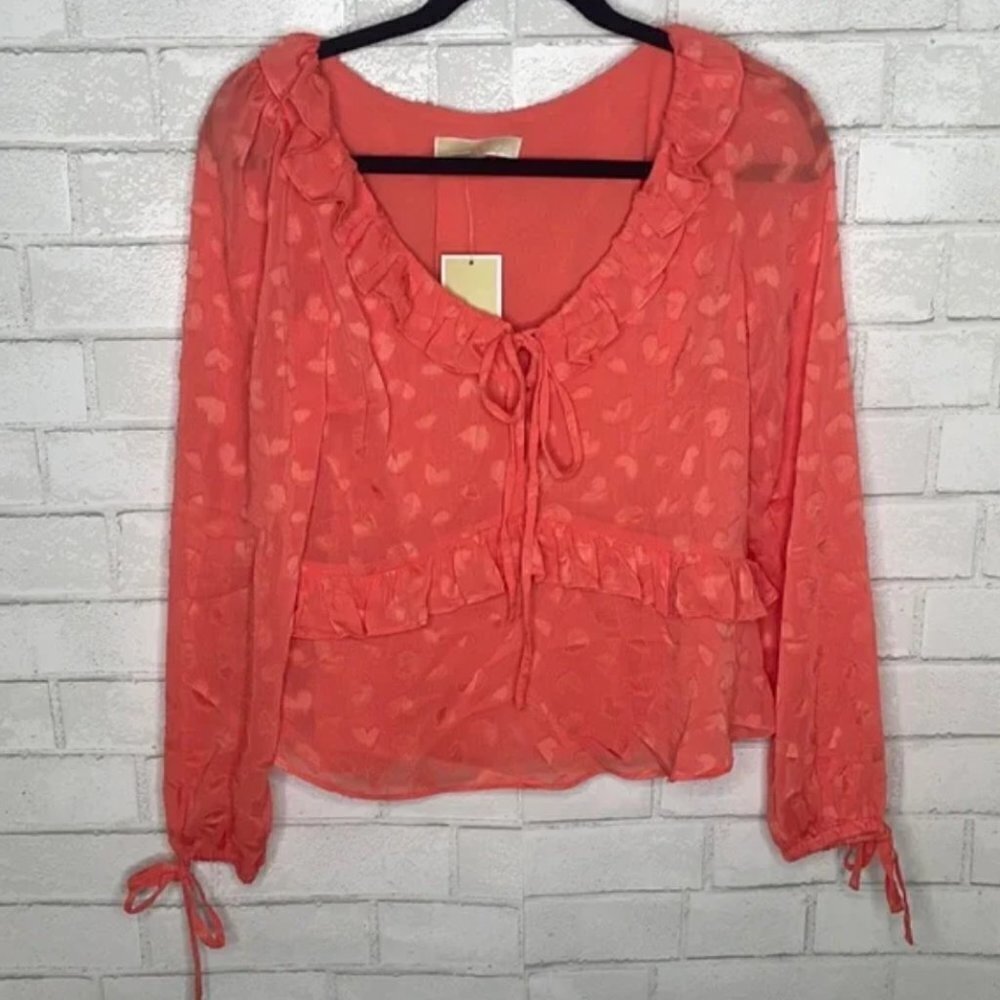 NWT Michael Kors Printed Ruffle Top - Picture 3 of 13
